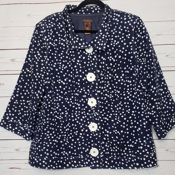Multiples Blue and White Polka Dot Button Down Jacket - Picture 6 of 8